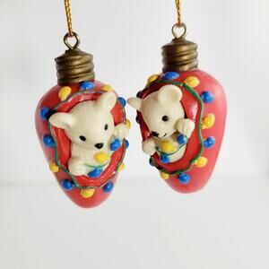2 Vintage Avon Christmas Cutie Ornament Light Bulb Mouse